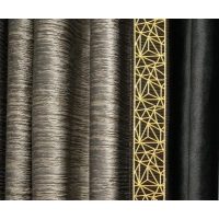 Hodvábny zatemňovací záves vo Vintage štýle so zavesením grommet top - Čierno sivý so zlatým vzorom, 150 x 250 cm
