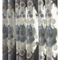 Ženilkový záves so zavesením grommet top - Sivý so vzorom, 500 x 250 cm