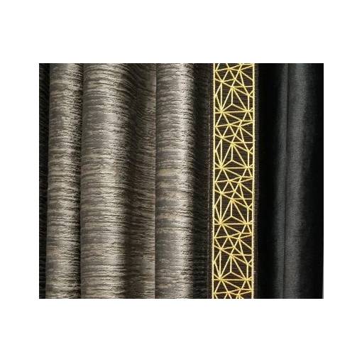 Foto - Hodvábny zatemňovací záves vo Vintage štýle so zavesením pencil pleat - Čierno sivý so zlatým vzorom, 250 x 250 cm