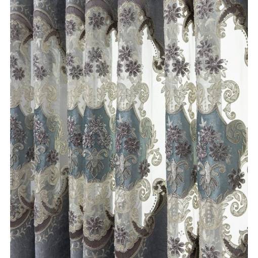 Foto - Ženilkový záves so zavesením grommet top - Sivý so vzorom, 500 x 250 cm
