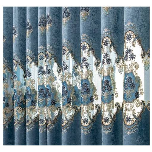 Foto - Ženilkový záves so zavesením grommet top - Modrý so vzorom, 150 x 250 cm